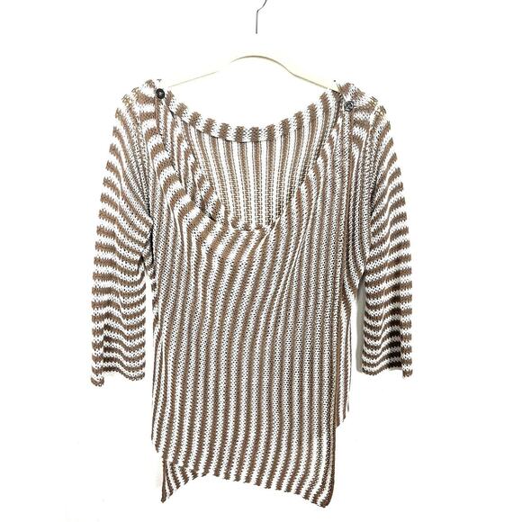 Wooden Ships Sz M/L Striped White Brown Convertible Wrap Cardigan Sweater - Picture 1 of 12